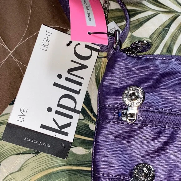 NWT Kipling Metallic purple Crossbody Bag with Pom Pom - Picture 4 of 7